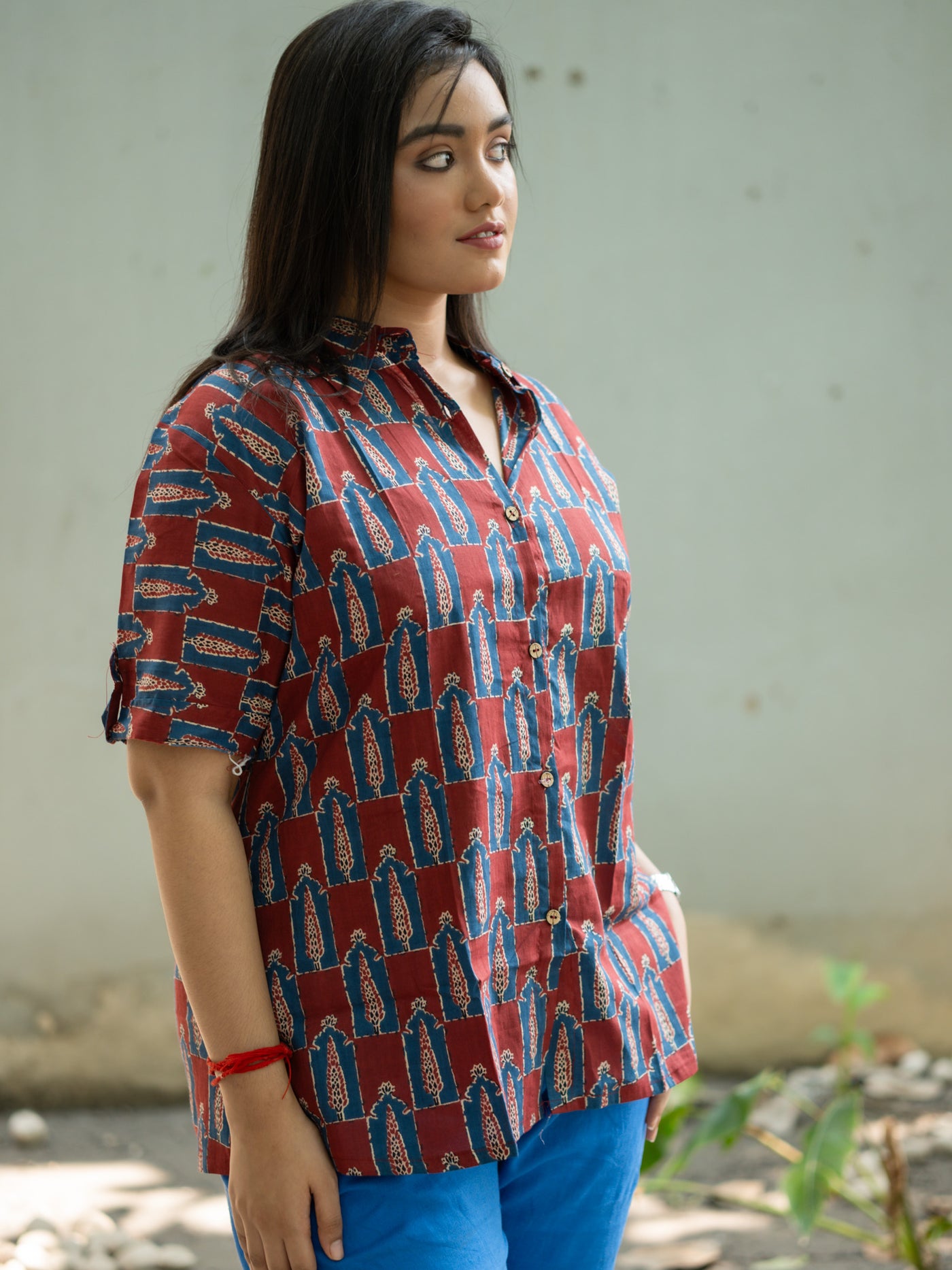 Maroon printed shirt - Uttariya