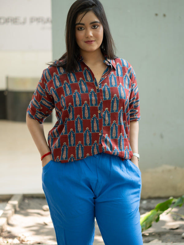 Maroon printed shirt - Uttariya