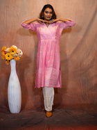 Thulian Pink Sequence Flare Cotton Kurta