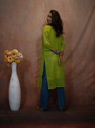Verde Lemon Green Gilded Sequence Cotton Kurta
