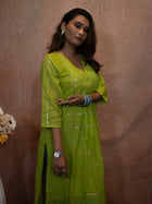 Verde Lemon Green Gilded Sequence Cotton Kurta