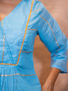 Azure Blue Sequence Cotton Kurta - Uttariya