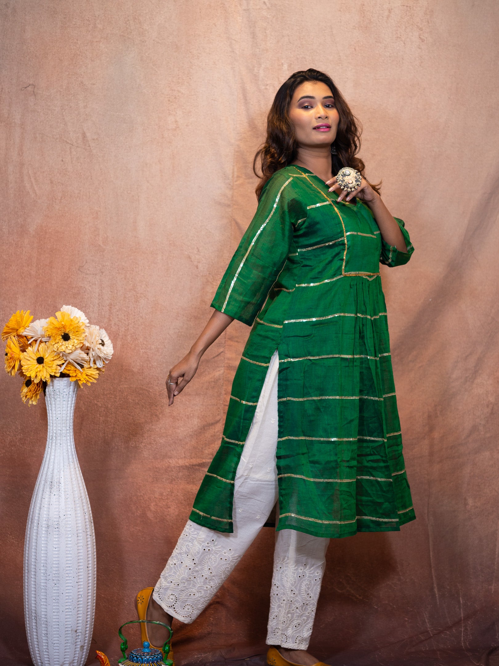 Green sequance flare kurta
