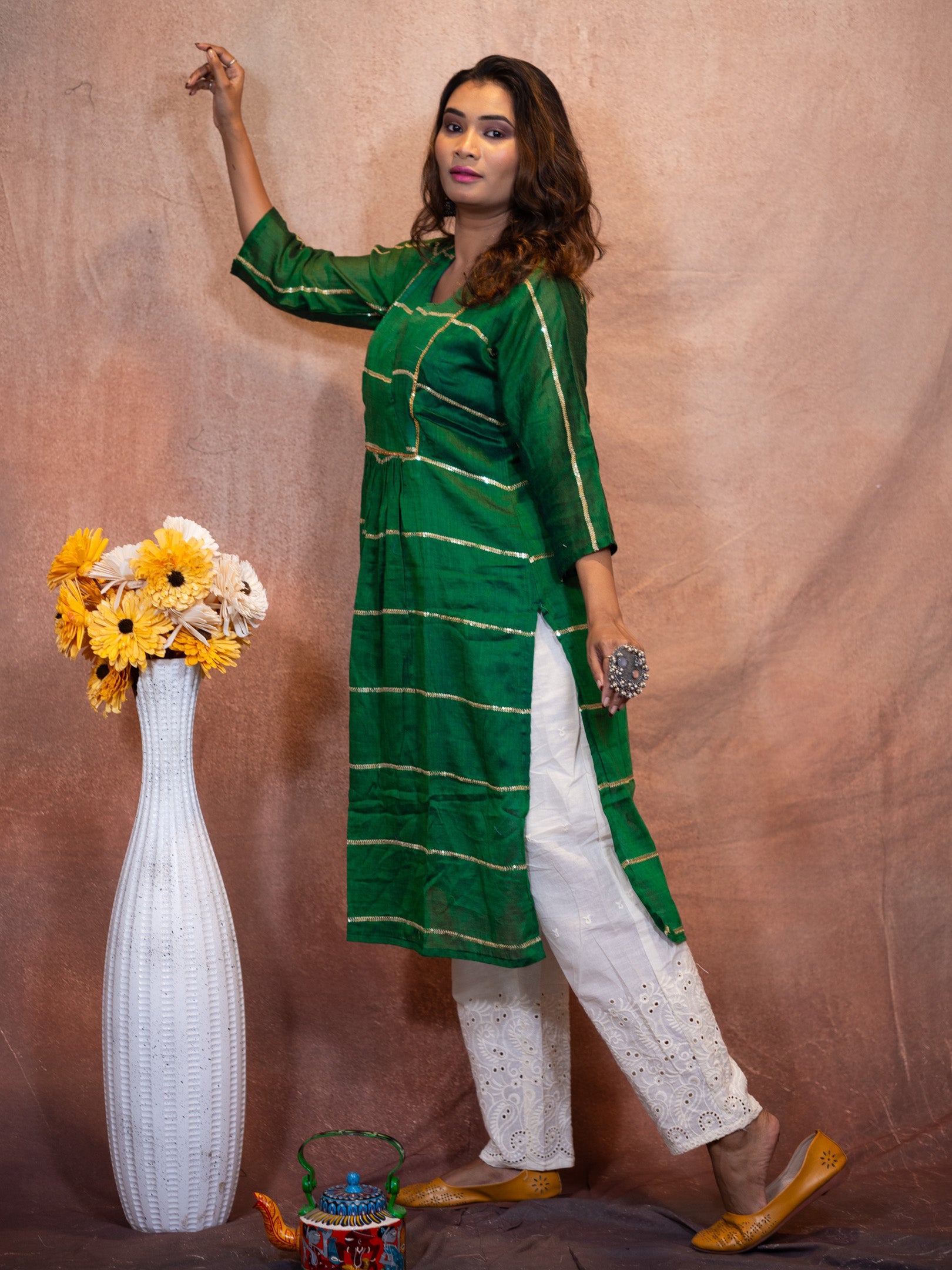 Green sequance flare kurta