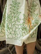 White Handspun Mint Leaf Floral Cotton Dress