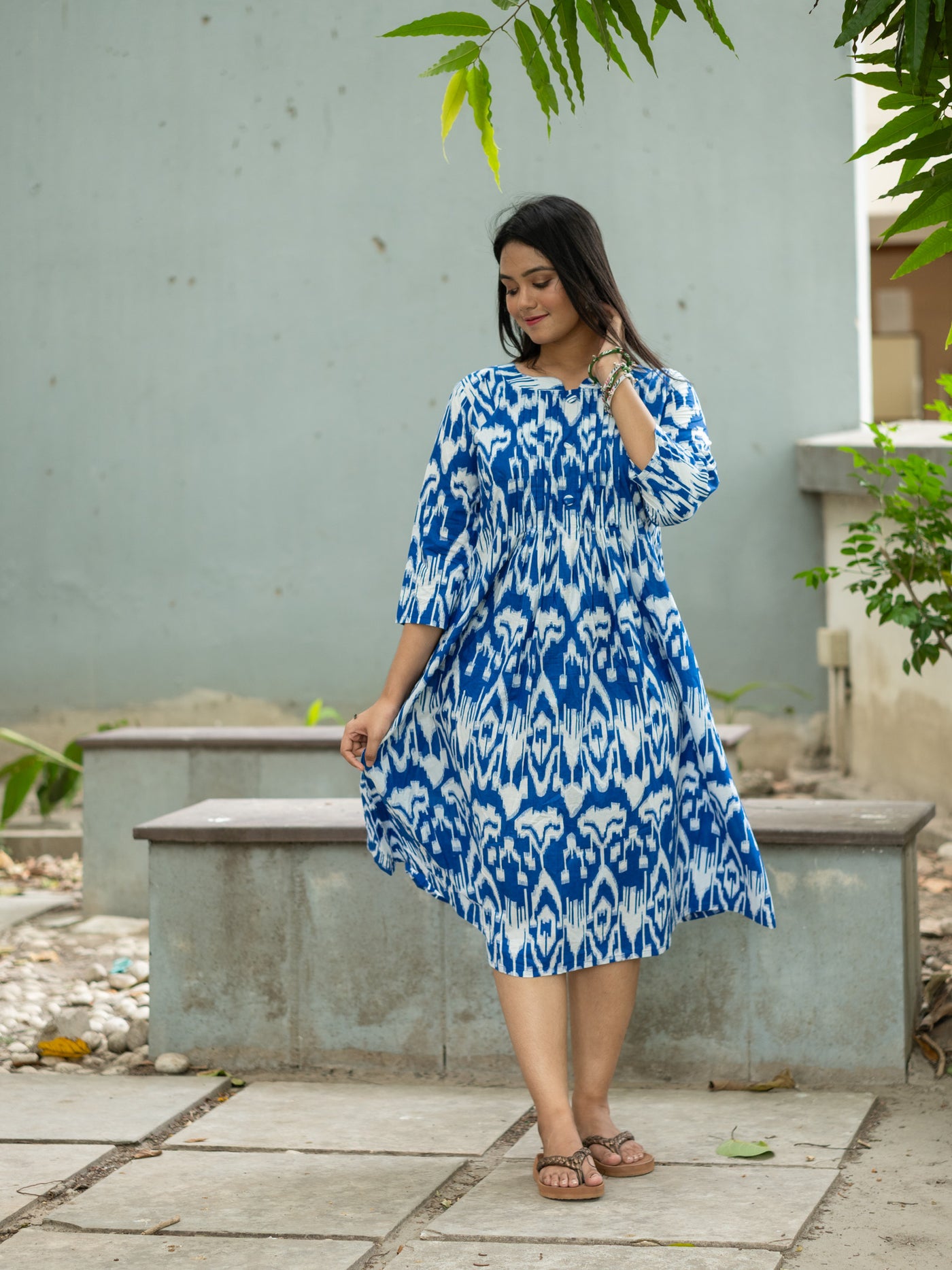 Blue Mirage Ikkat Cotton Dress L