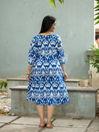Blue Mirage Ikkat Cotton Dress - Uttariya