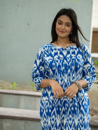 Blue Mirage Ikkat Cotton Dress - Uttariya