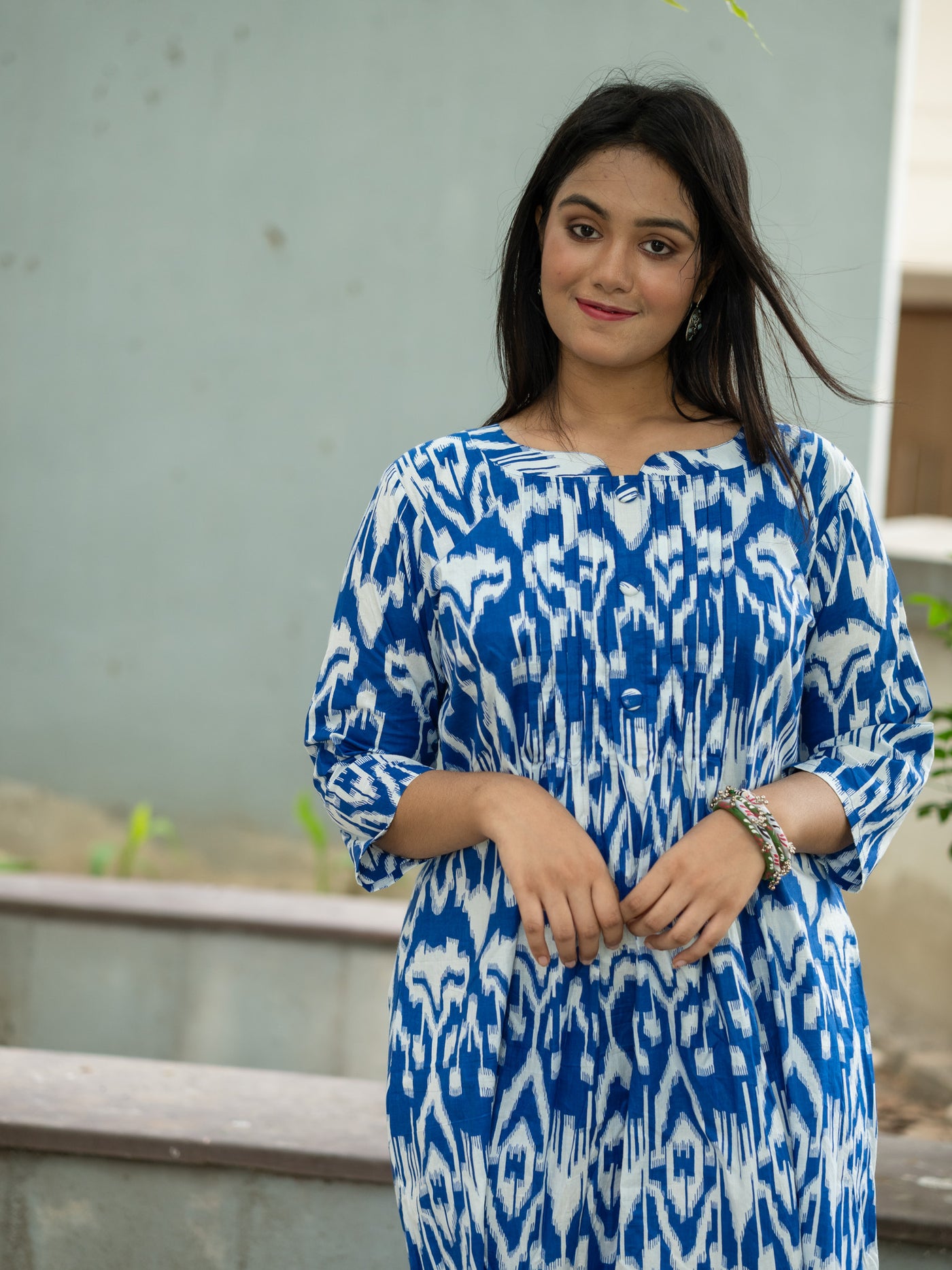 Blue Mirage Ikkat Cotton Dress - Uttariya