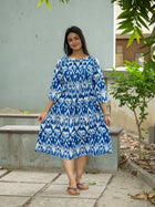 Blue Mirage Ikkat Cotton Dress - Uttariya