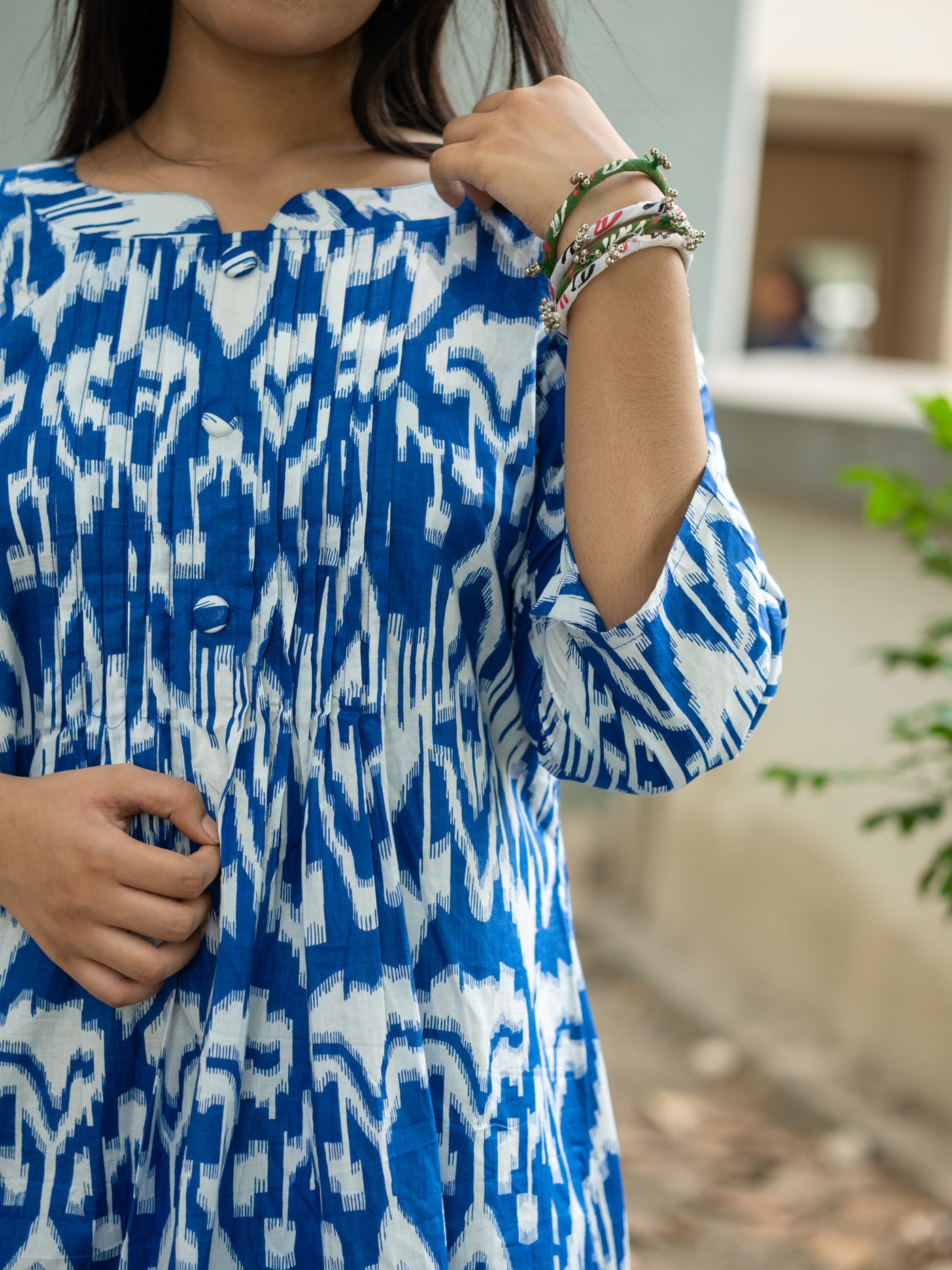Blue Mirage Ikkat Cotton Dress - Uttariya