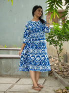 Blue Mirage Ikkat Cotton Dress - Uttariya