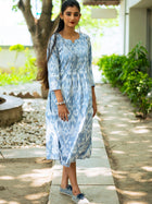 Frosted Sky Grey Ikkat Cotton Dress
