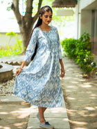 Frosted Sky Grey Ikkat Cotton Dress