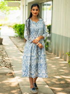Frosted Sky Grey Ikkat Cotton Dress