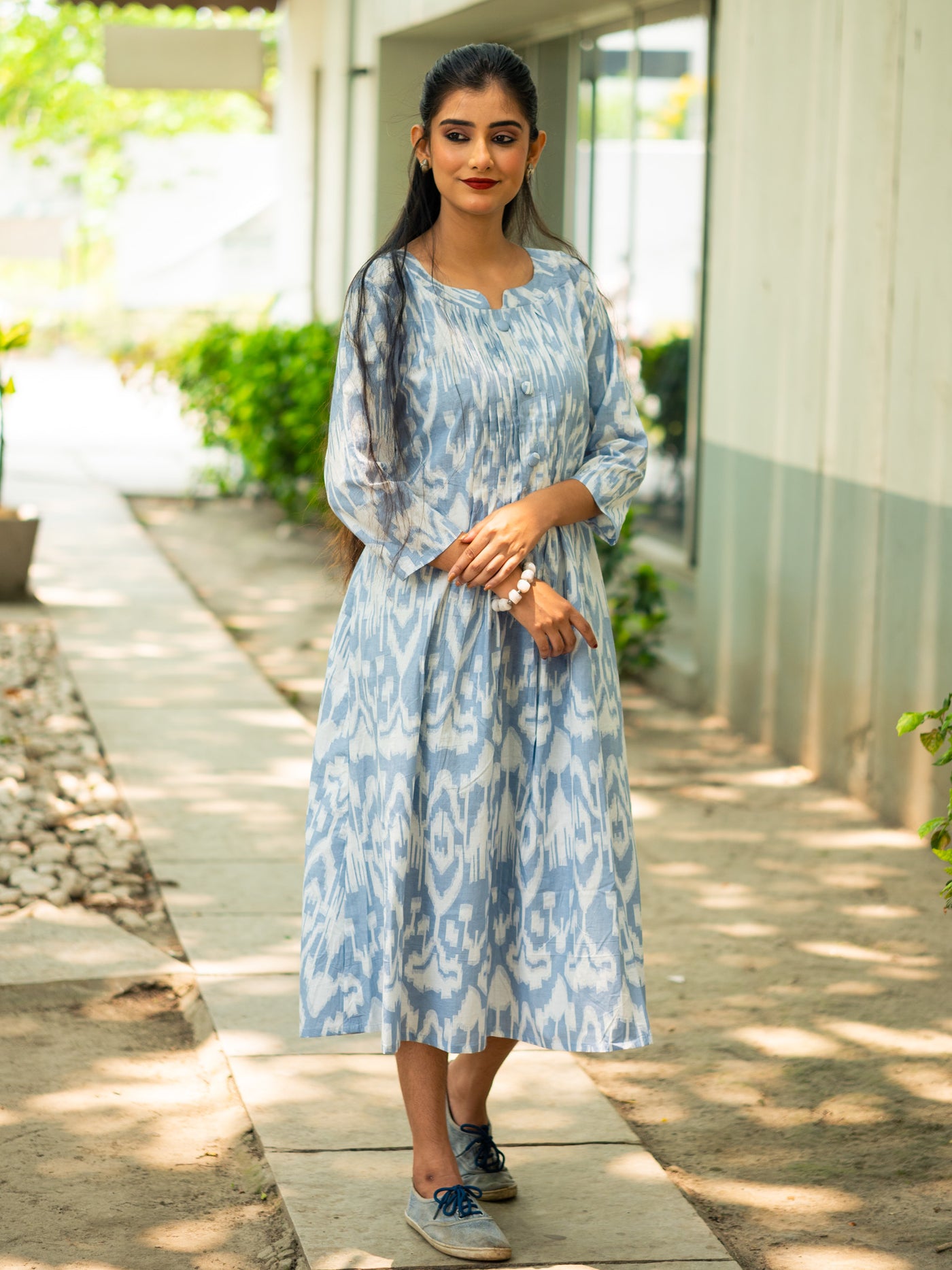 Frosted Sky Grey Ikkat Cotton Dress