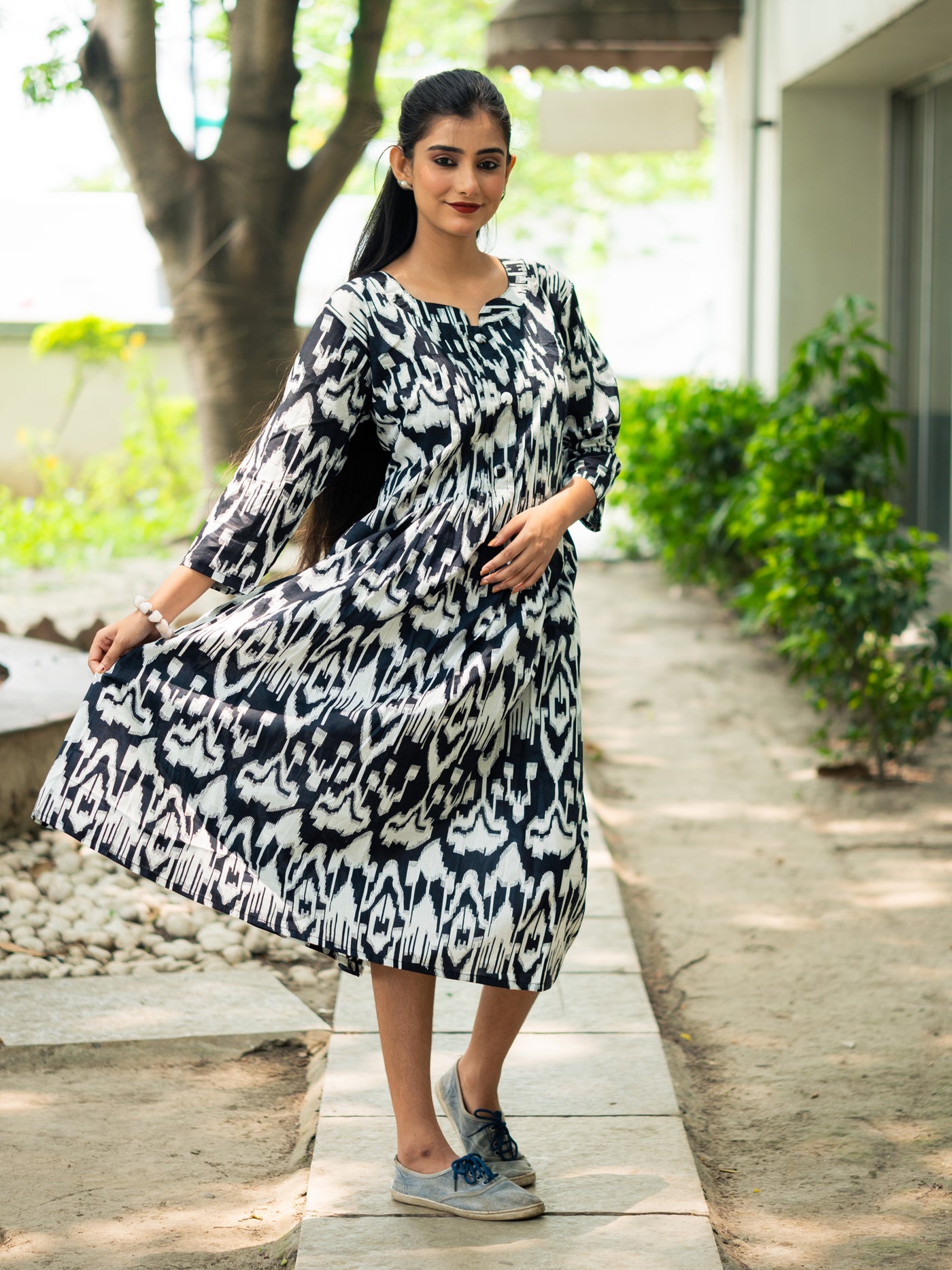Noir Rhythm Black Ikkat Cotton Dress L