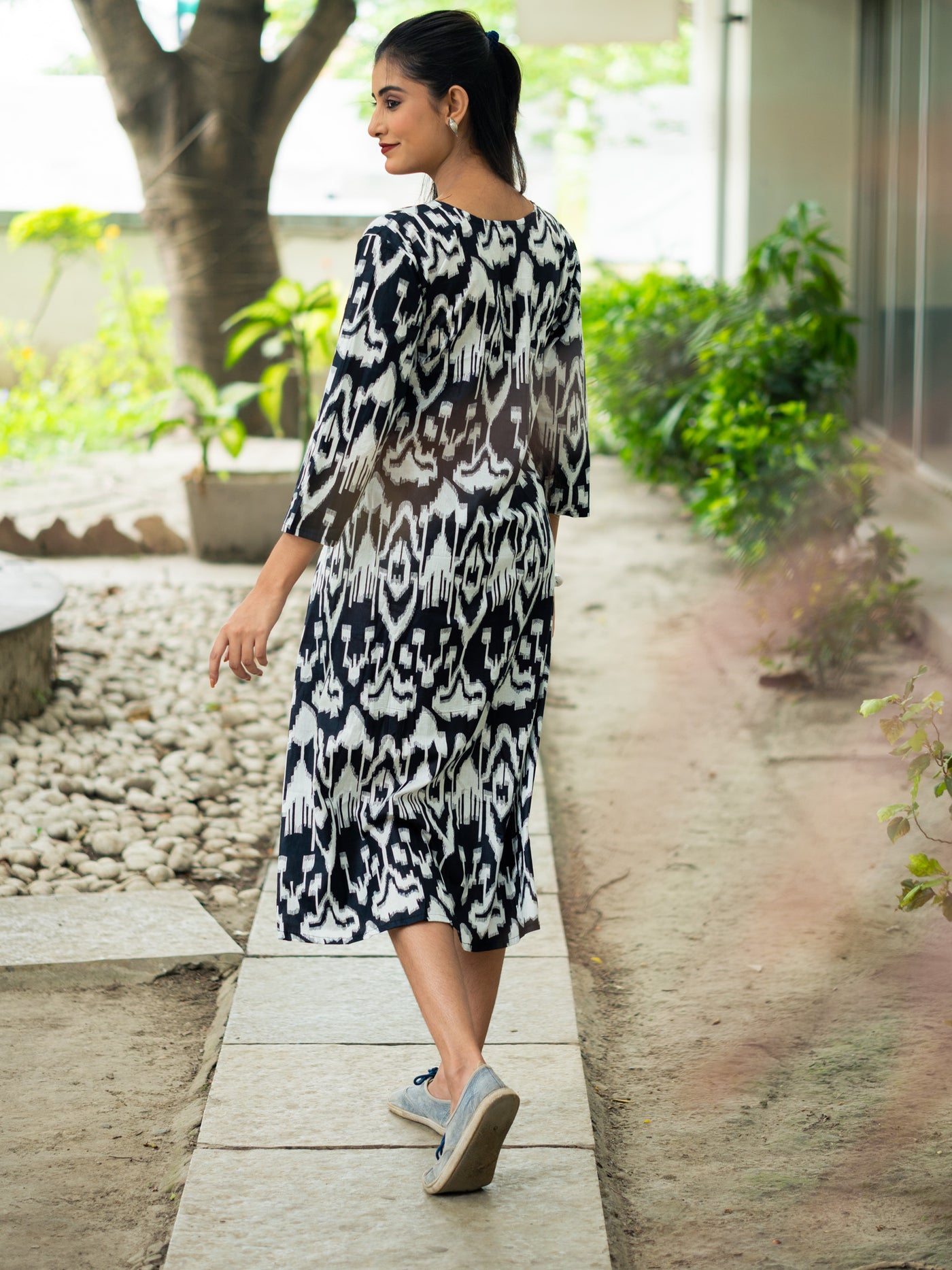 Noir Rhythm Black Ikkat Cotton Dress