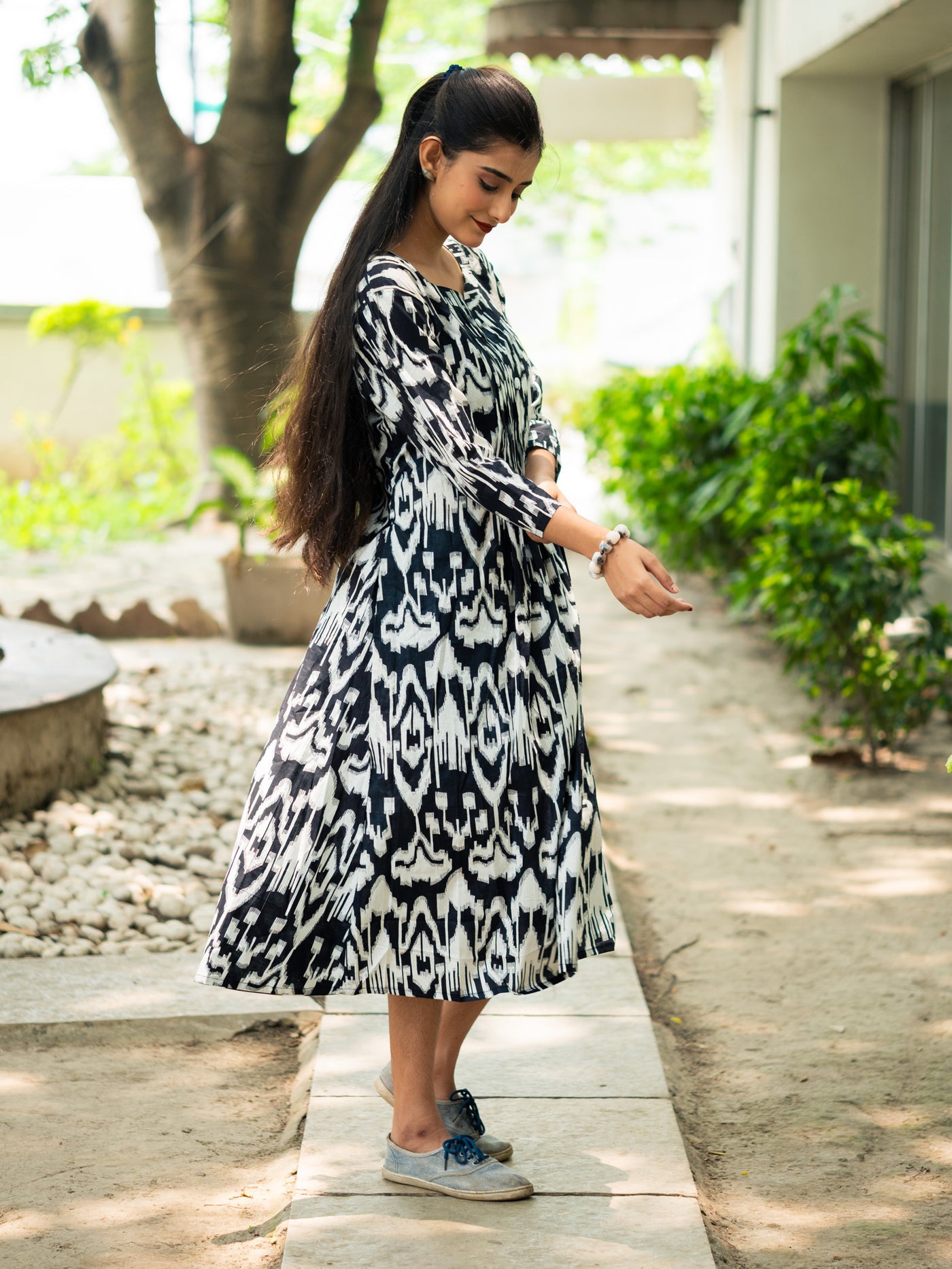 Noir Rhythm Black Ikkat Cotton Dress L