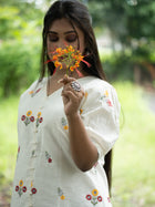 White Drape Hand Spun Cotton Dress - Uttariya