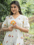 White Drape Hand Spun Cotton Dress - Uttariya