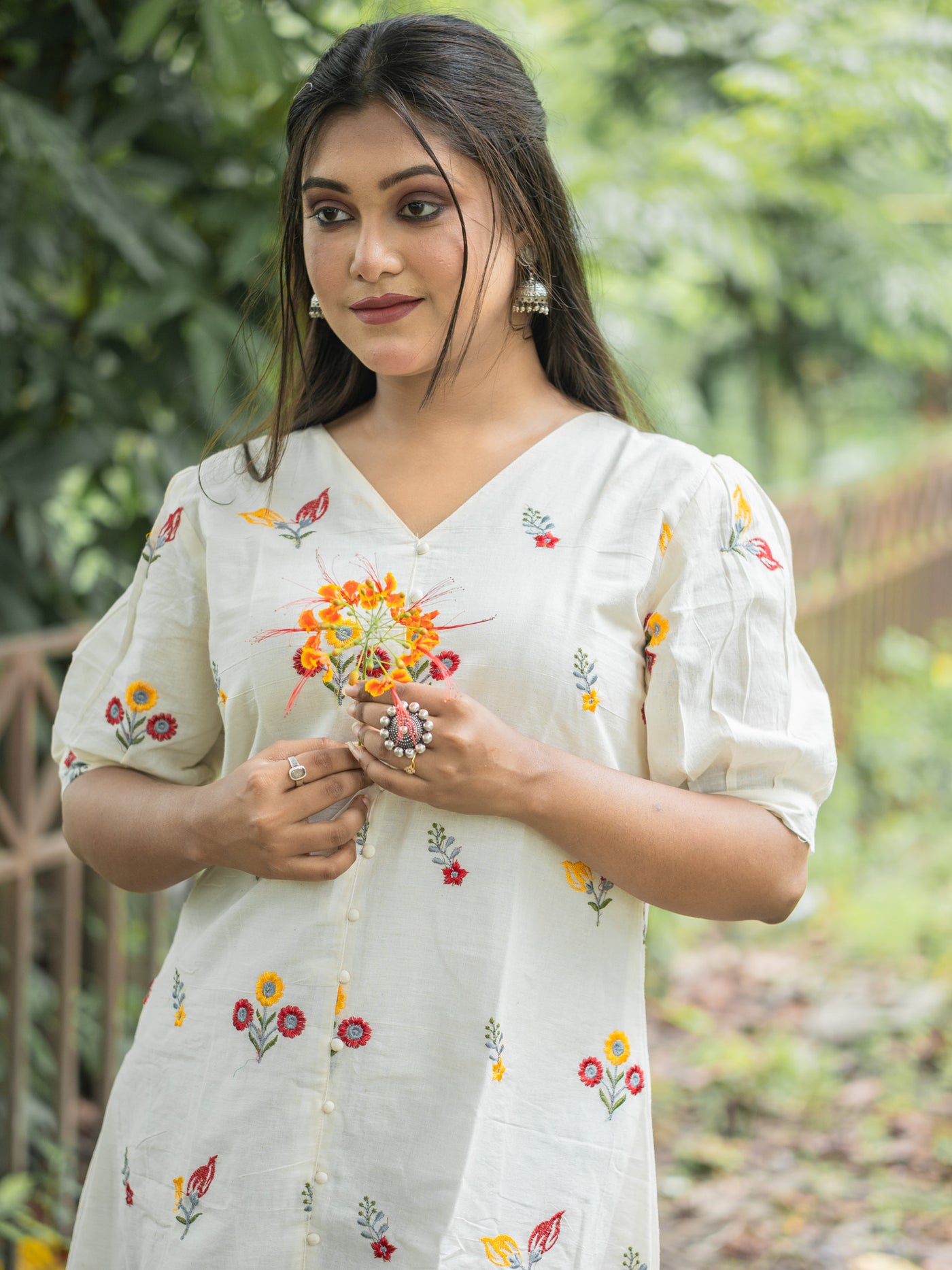 White Drape Hand Spun Cotton Dress - Uttariya
