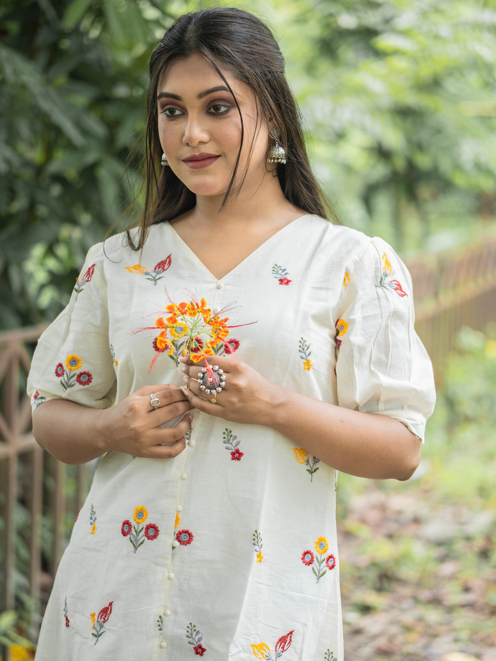 Chiffon White Drape Hand Spun Cotton Dress