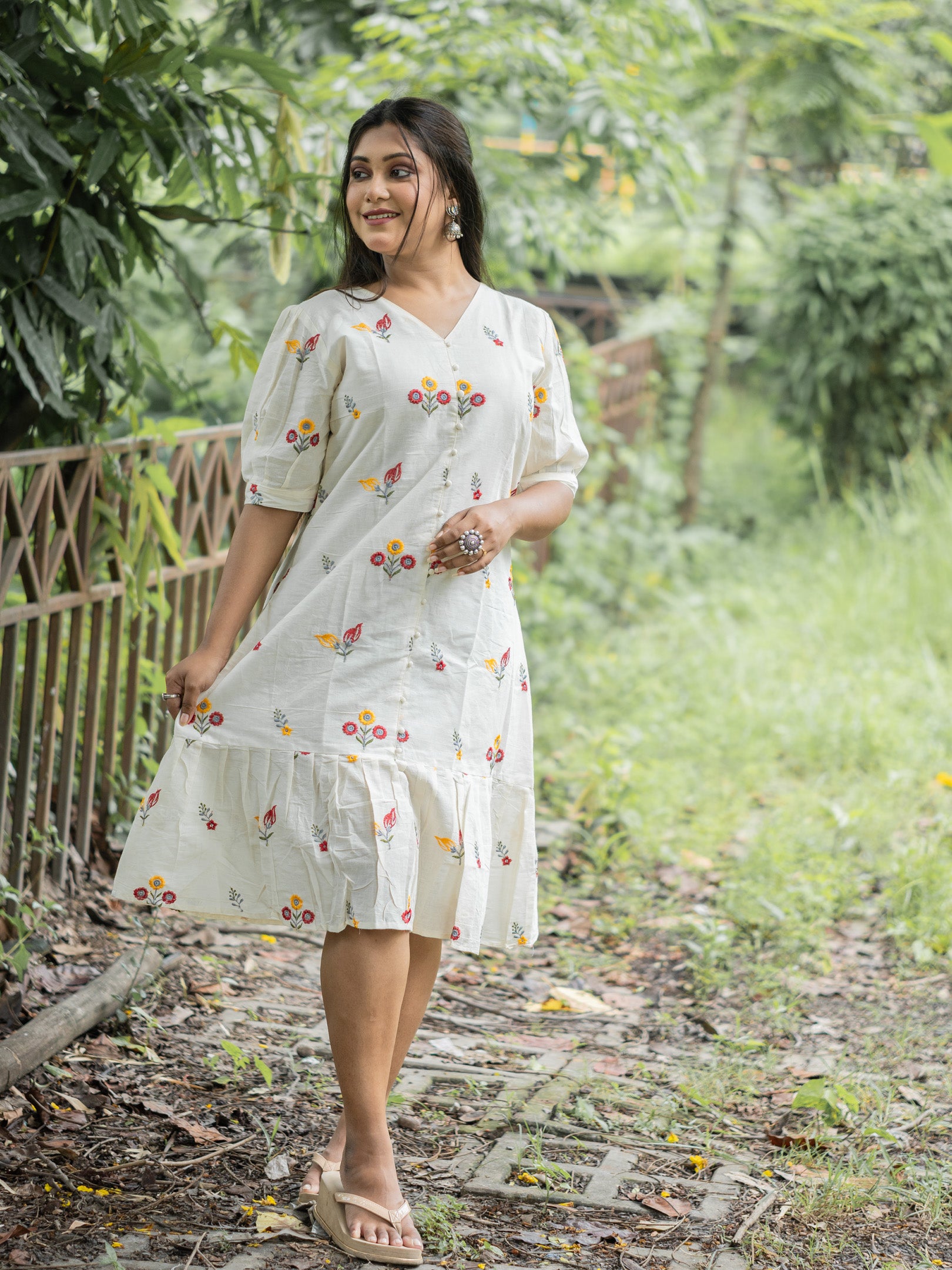 Chiffon White Drape Hand Spun Cotton Dress