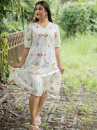 White Drape Hand Spun Cotton Dress - Uttariya
