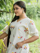White Drape Hand Spun Cotton Dress - Uttariya