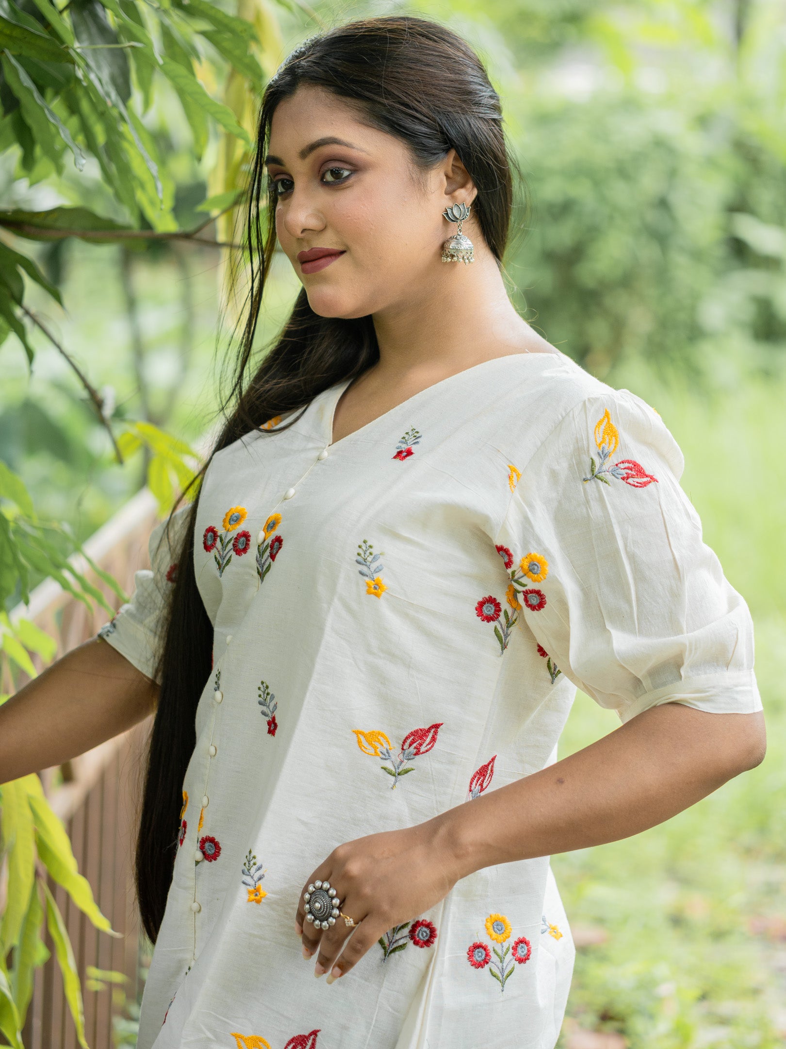 Chiffon White Drape Hand Spun Cotton Dress