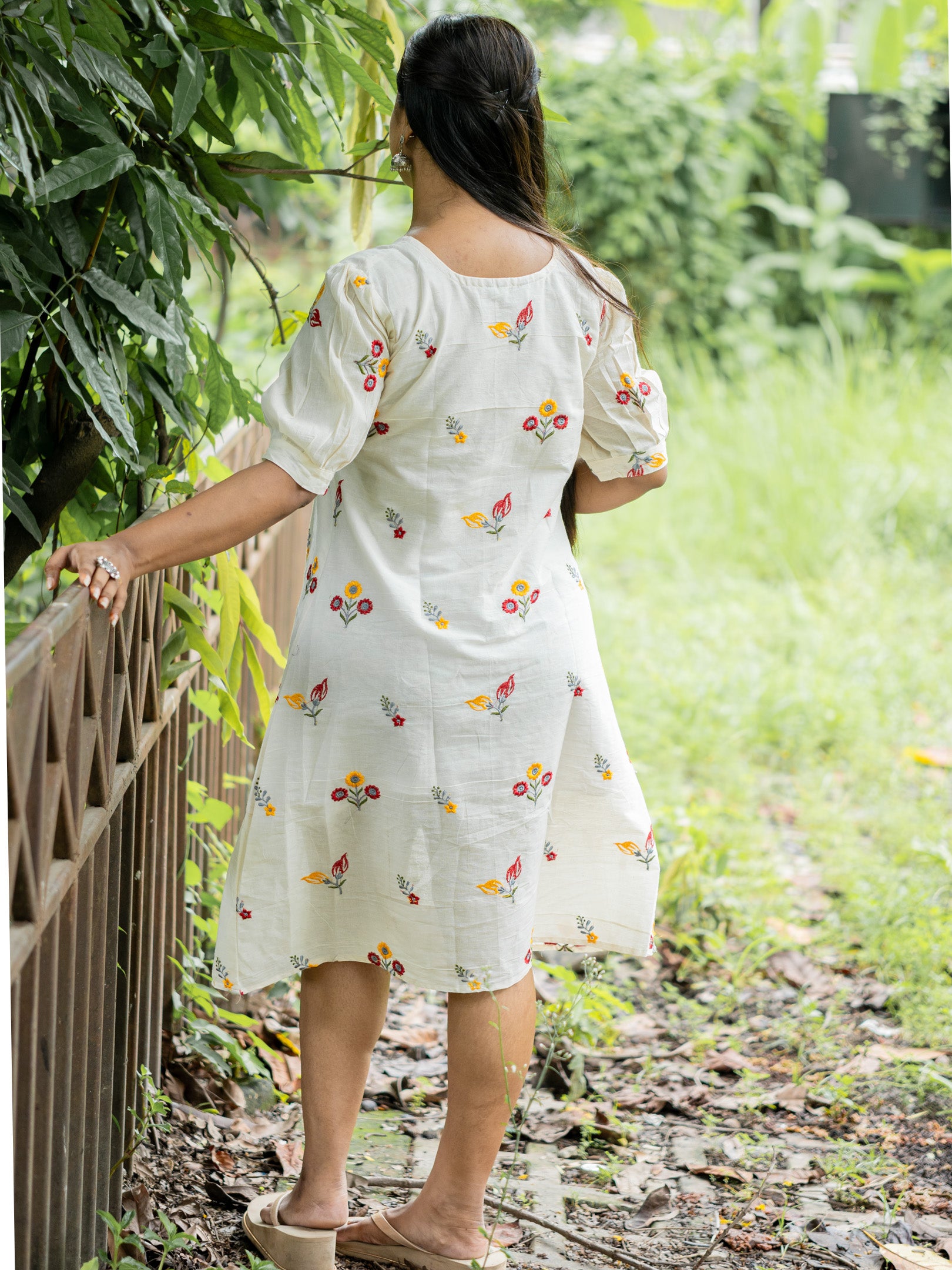 Chiffon White Drape Hand Spun Cotton Dress