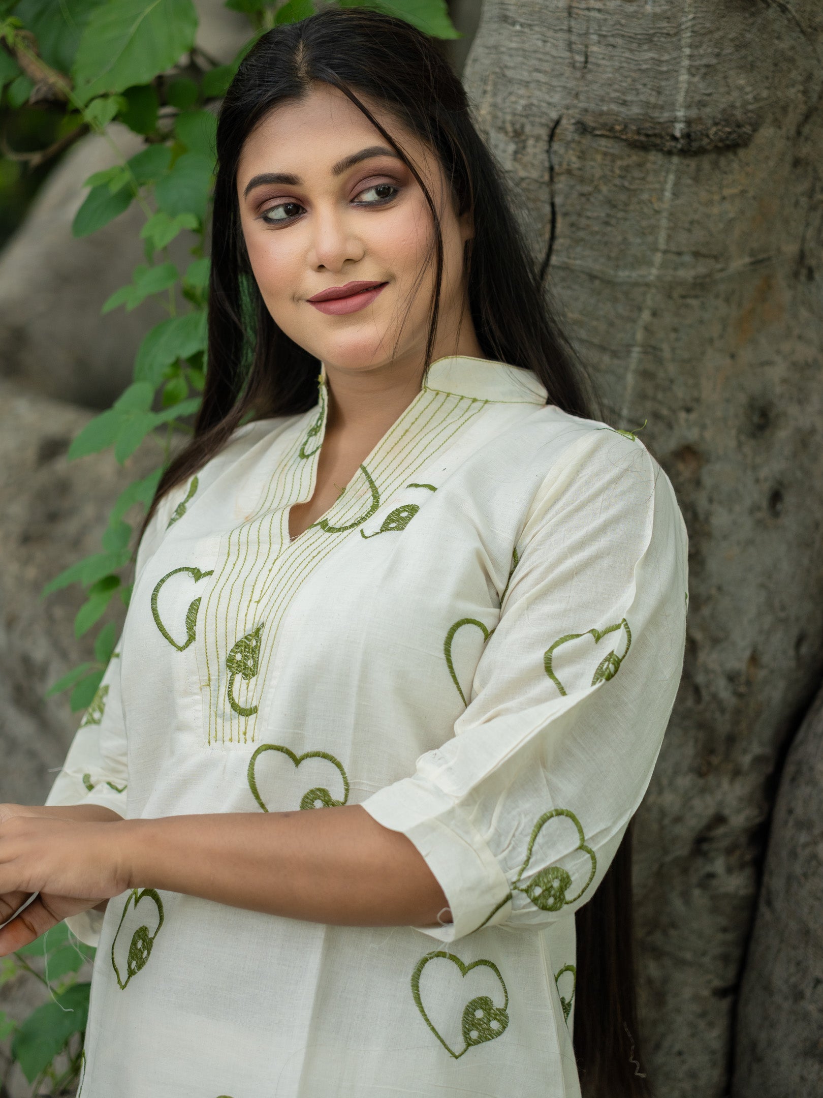 White Heartsong Ivory Embroidered Khadi Cotton kurta