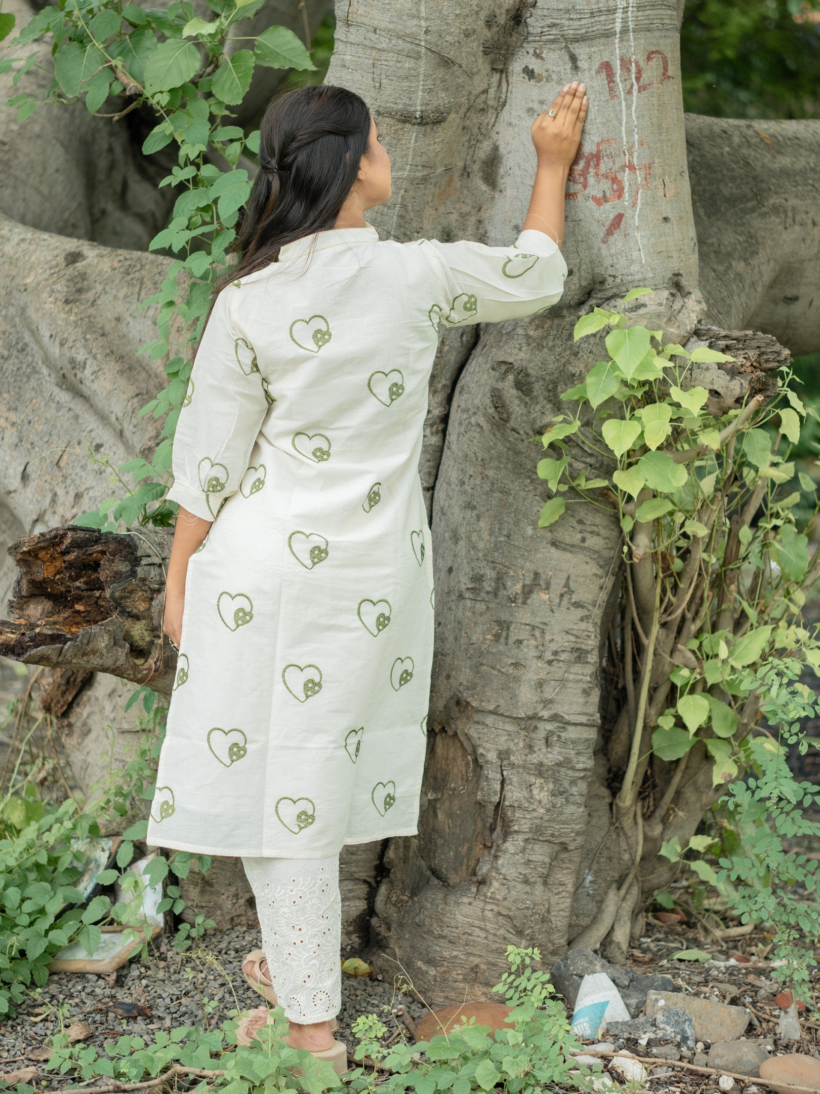 White Heartsong Ivory Embroidered Khadi Cotton kurta