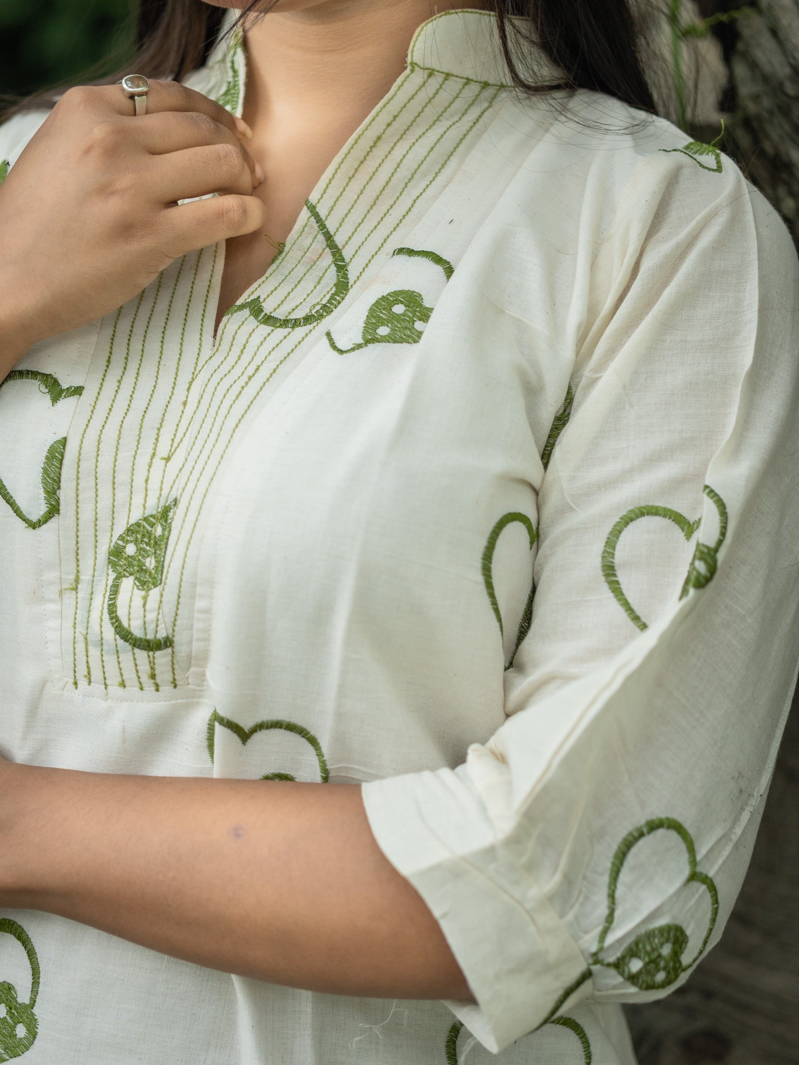 White Heartsong Ivory Embroidered Khadi Cotton kurta