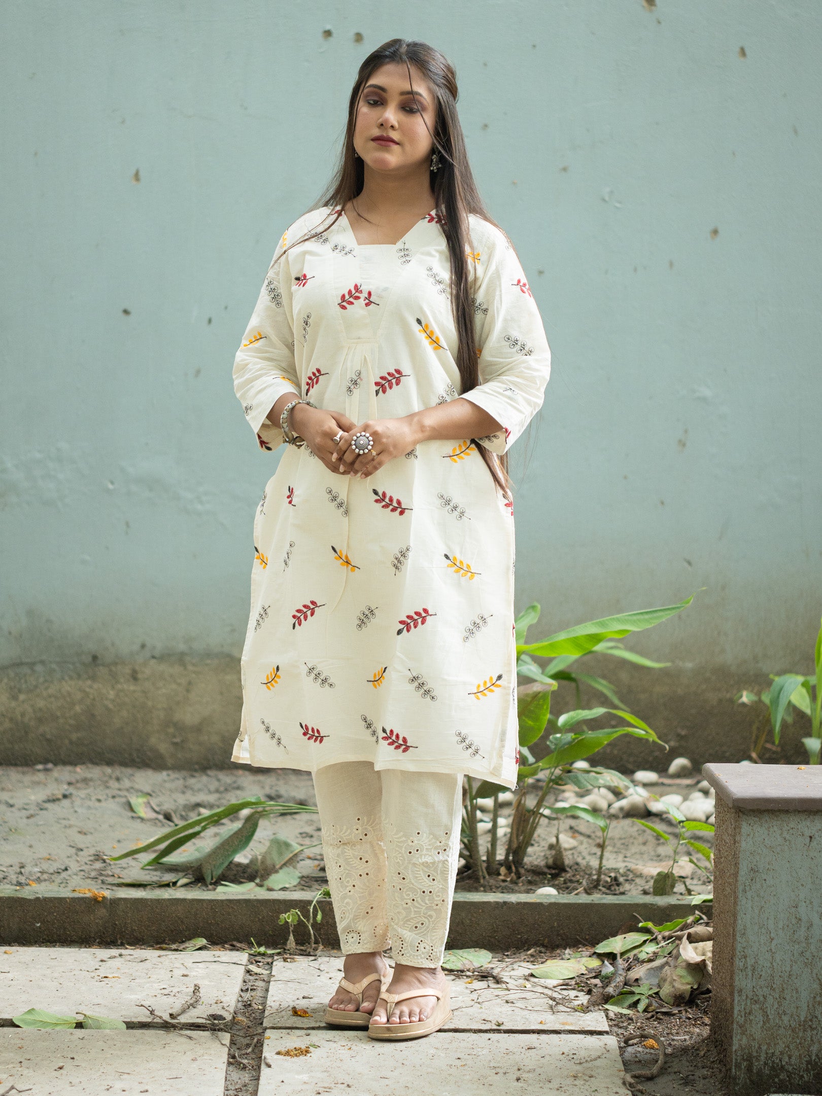 Morning Bloom White Embroidered Cotton Kurta