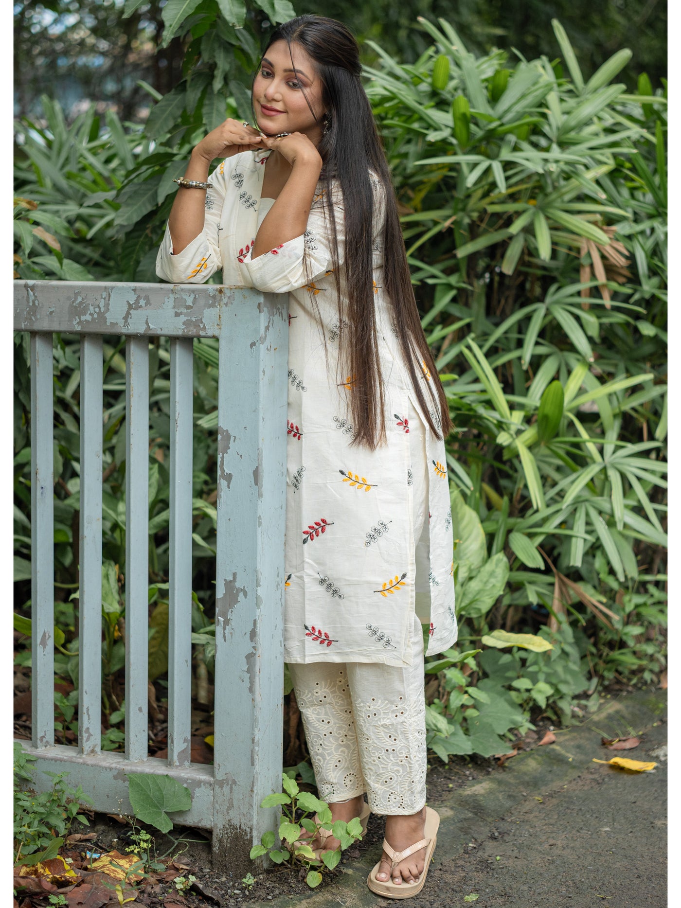 Morning Bloom White Embroidered Cotton Kurta