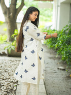 White Butterfly Reverie Embroidered Khadi Cotton Kurta - Uttariya