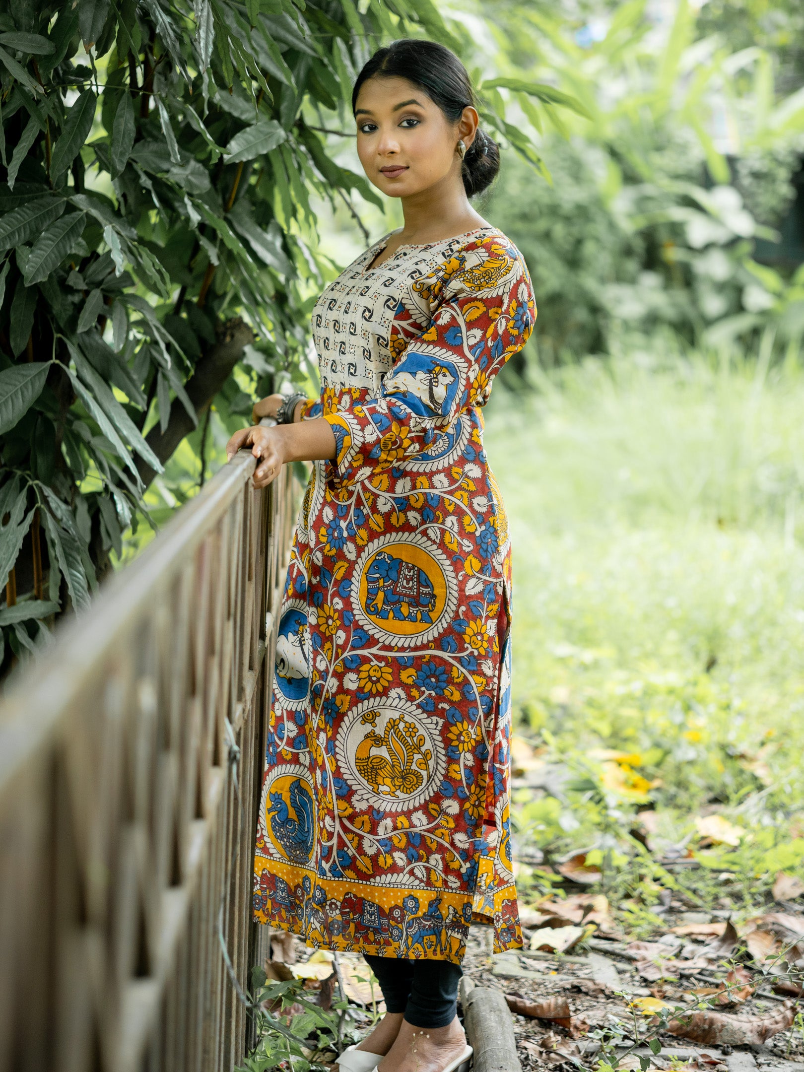 Katha Kalika Silk Kalamkari Kurta