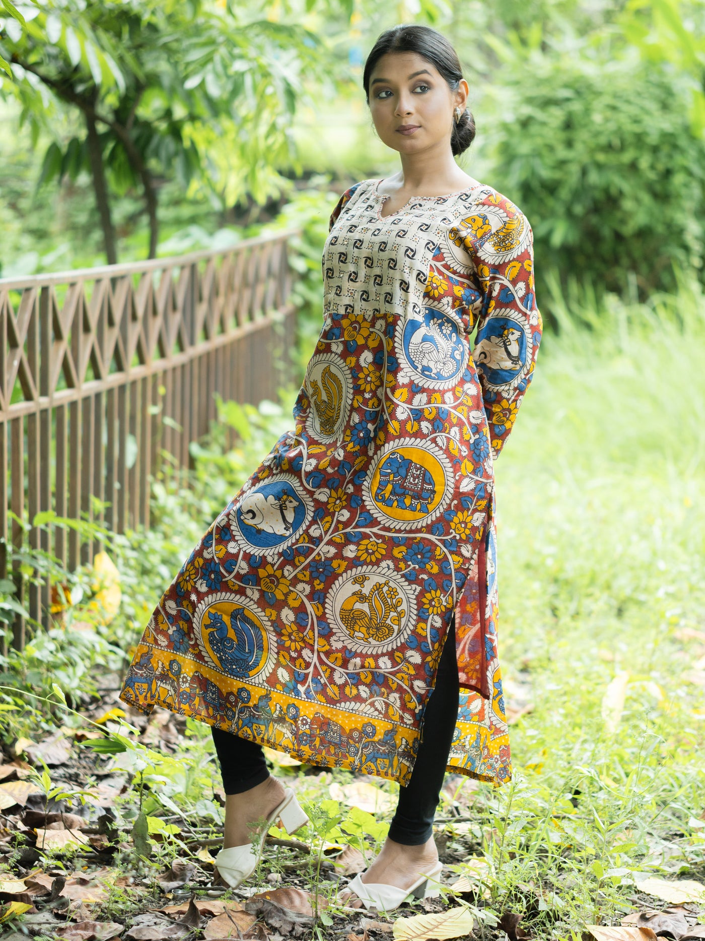 Katha Kalika Silk Kalamkari Kurta - Uttariya