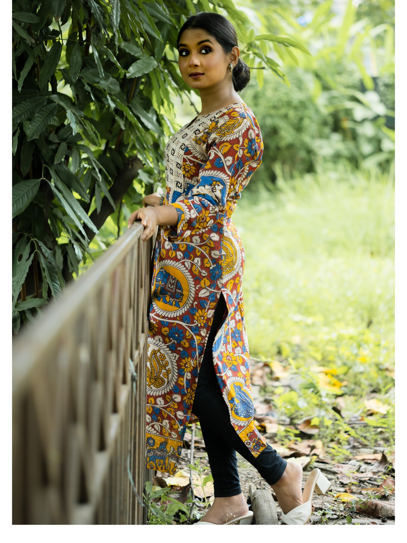 Katha Kalika Silk Kalamkari Kurta - Uttariya