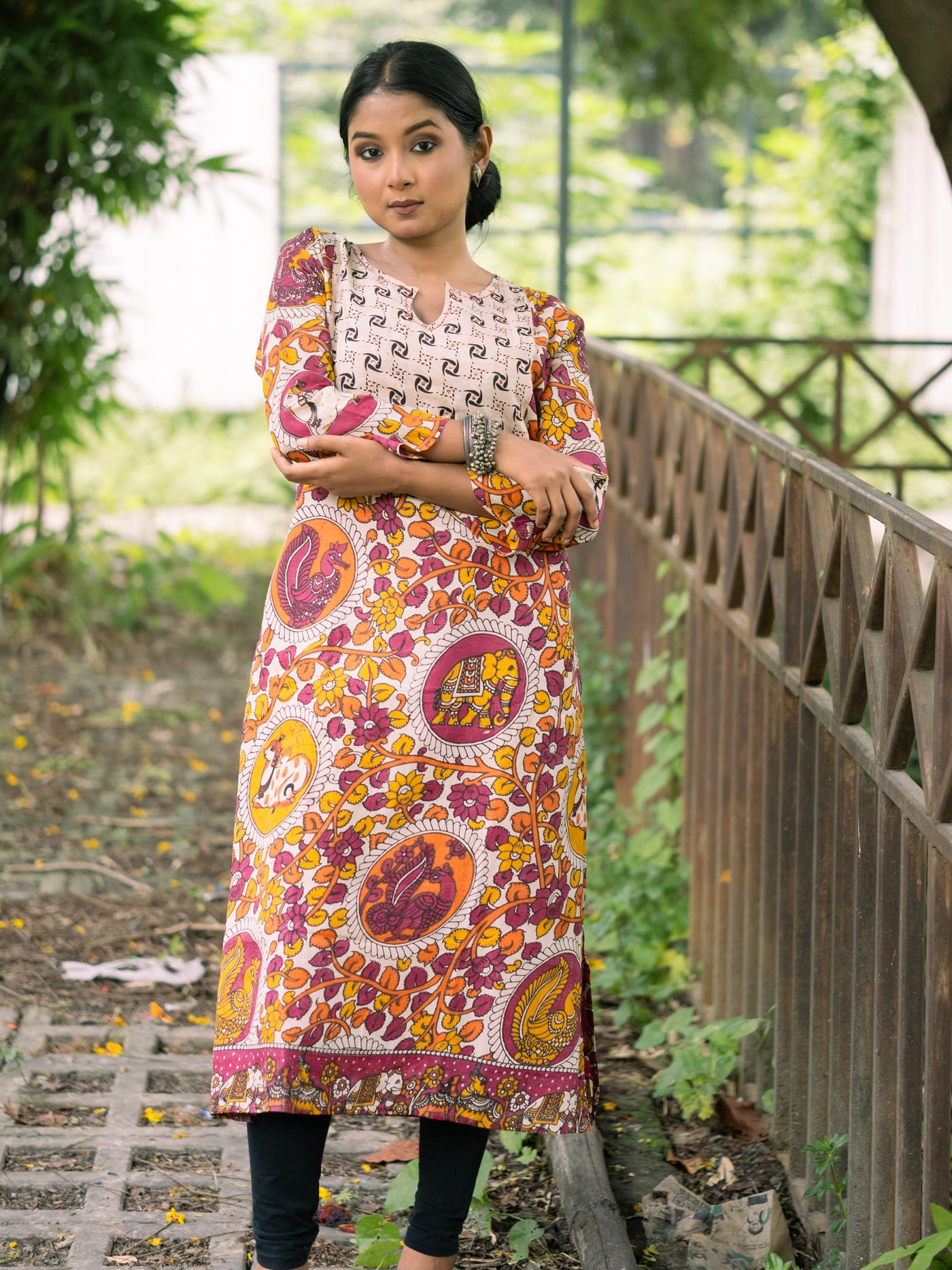 Rang Mayi Silk Kalamkari Kurta - Uttariya