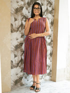 Russet Chevron Rhythm Brown Cotton Dress