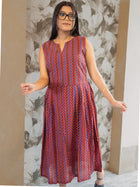 Russet Chevron Rhythm Brown Cotton Dress