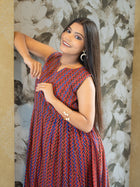 Russet Chevron Rhythm Brown Cotton Dress