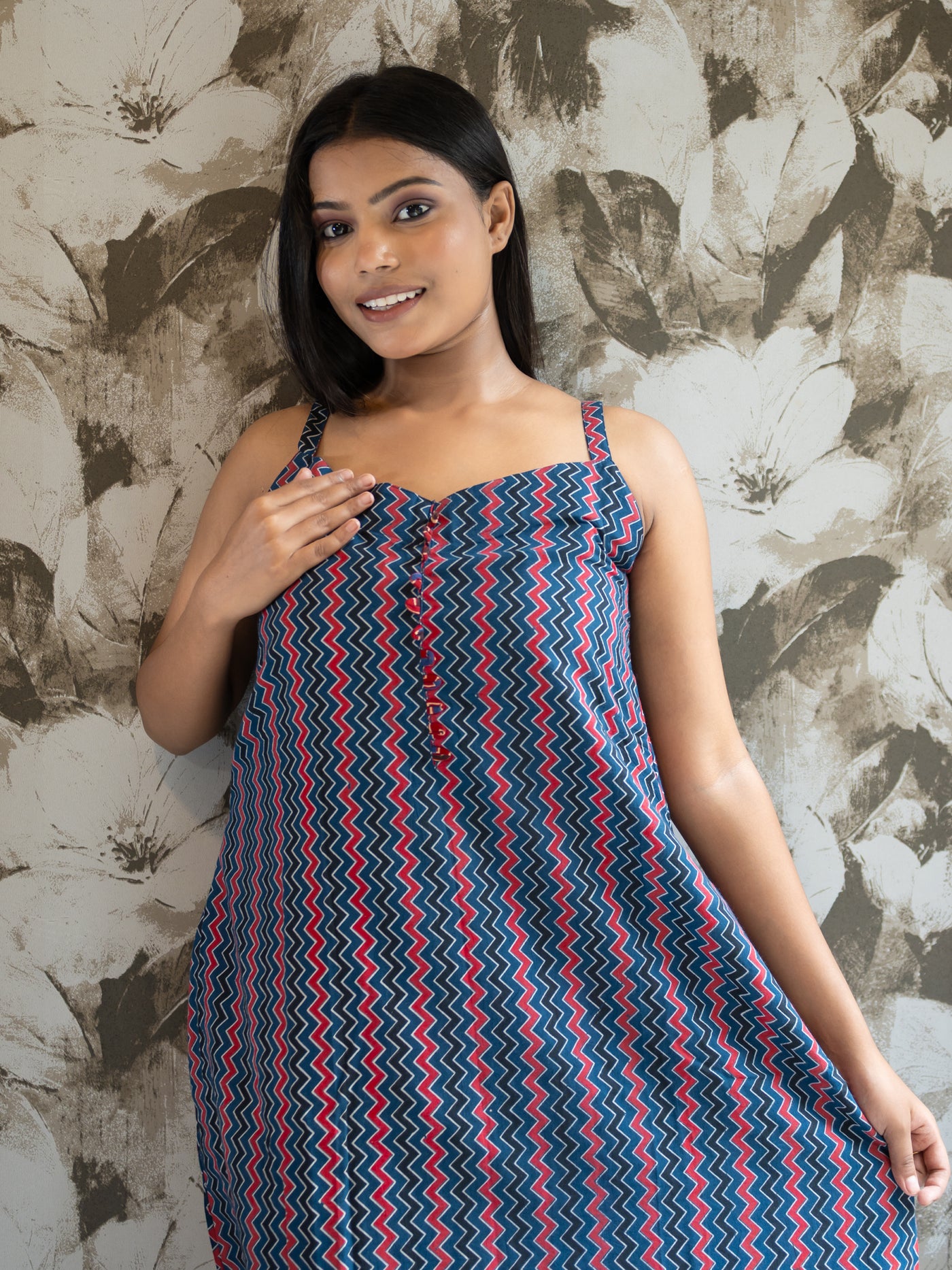 Turkish Tile Blue Zigzag Cotton Dress