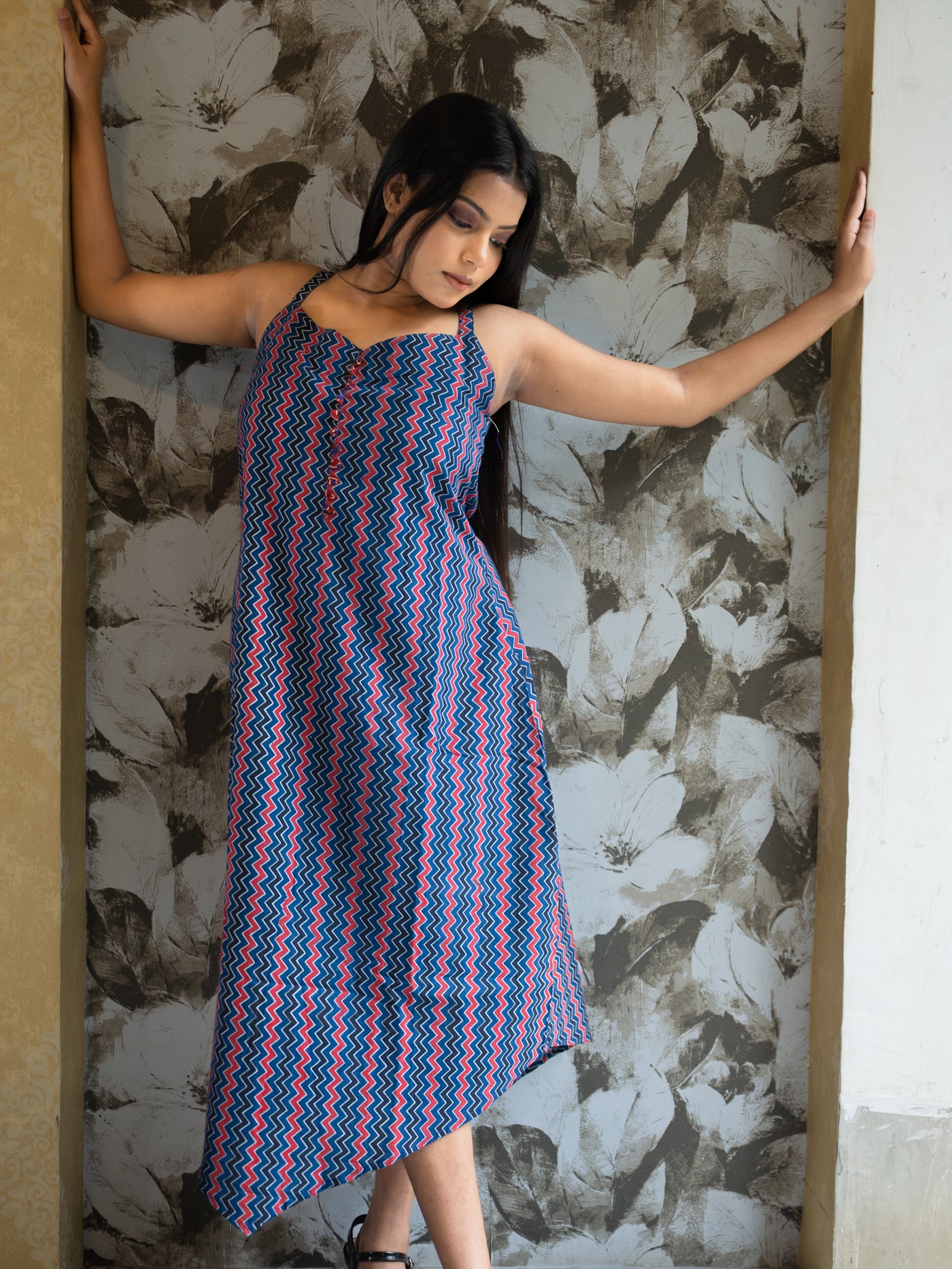 Turkish Tile Blue Zigzag Cotton Dress