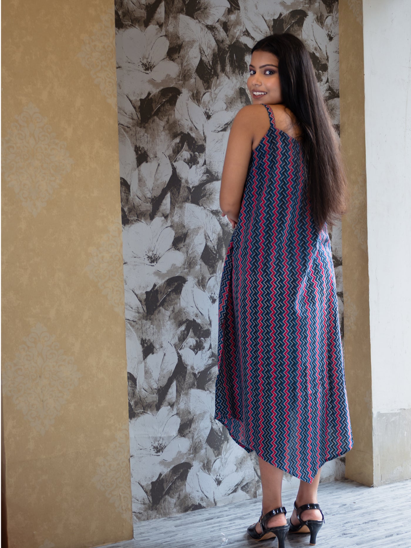 Turkish Tile Blue Zigzag Cotton Dress