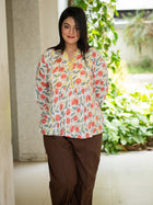 White floral printed kurta - Uttariya