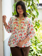 White floral printed kurta - Uttariya